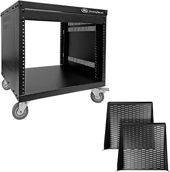 AxcessAbles 8U AV Rack Stand with 2 Pack of 2U Vented Rack Shelf | 19-Inch Rack-mountable Cabinet and 18" Deep Rackmount Shelf with Lips