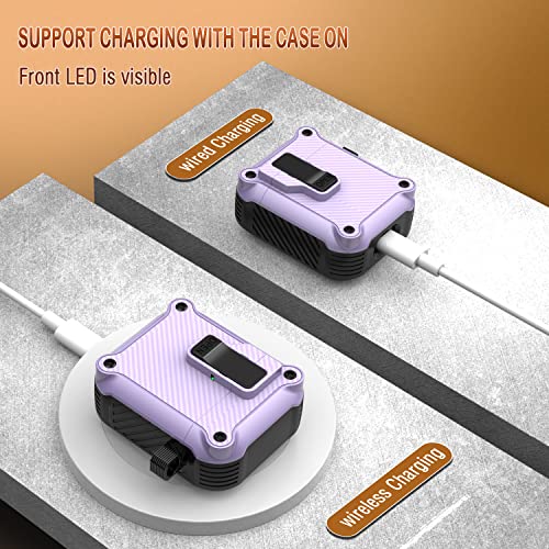 R-Fun Airpods Case Cover With Automatic Secure Lock Clip, Protective Rugged Hard Shell For Apple Airpods 2Nd & 1St Generation Charging Case With Carbon Fiber Keychain-Lavneder #TOP3