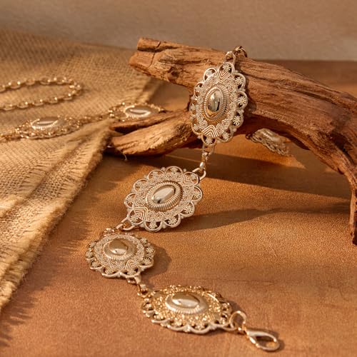 XZQTIVE Women Boho Chain Belts For Dresses Jeans Western Cowgirl Waist Links Belt Adjustable Metal Concho Belt
