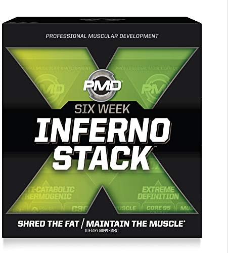 PMD Sports Six Week Inferno Stack - Maximum Strength Fat Burner and CLA Omega Fatty Acid to Lose Fat Fast and Increase Muscle Tone - Arsenal X Inferno/120 Liquid Gels, Omega Cuts Elite/180 Softgels