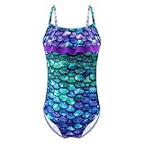 Freebily Mädchen Bikini Meerjungfrau Badeanzug für Kinder Spaghetti-Träger Rüschen Bademode Strand Badebekleidung Lila&Grün_F 122-128