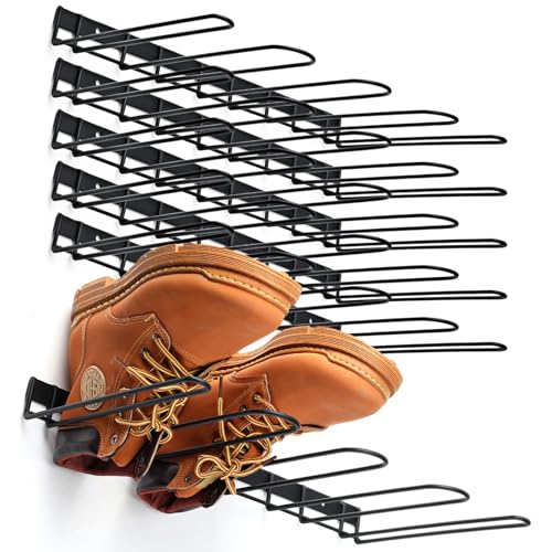 Chunful 6 Pack Wall Mounted Boots Rack Metal Wader Hanger Heavy Duty Shoes Storage Hanging Organizer Holder for Cowboy Boots Shoes Waders Space Saving Entryway Closet Garage Organizer