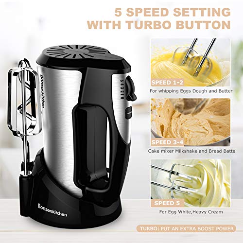 image for Bonsenkitchen Electric Hand Mixer，Powerful Handheld Mixer with 5-Spe