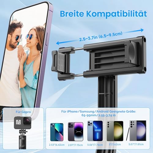 SelfieShow Selfie Stick Stativ, Erweiterbar Selfie-Stange mit Kabelloser Fernbedienung Tragbar Monopod Handyhalter Kompatibel mit iPhone 17/16/15/14/13/12/11 Pro/XS Max/XS/Samsung/Huawei Smartphones