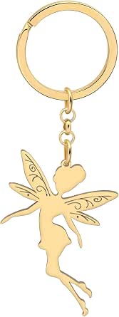 HUAGEO Stainless Steel Anime Butterfly Fairy Keychain - Gold Plated Charm For Women, Handbags, Wallets, Key Rings, Novelty Jewelry Gift