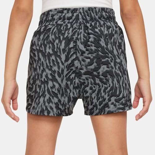Nike One Big Kids' (Girls') Woven High-Waisted Shorts (Smoke Grey/Dark Smoke Grey/White, FQ4527-084)3