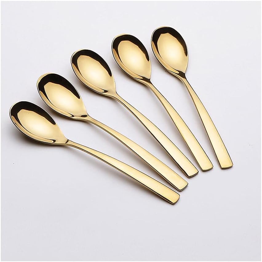 Tea Spoons Stainless Steel Spoon Rice Spoon Dessert Spoon Coffee Spoon Titanium Spoon Mixing Spoon Golden Spoon Spoon Craft Spoon Ice Tea Spoons (Color : Gold, Size : 5 Pieces) (Gold 5 Pieces)