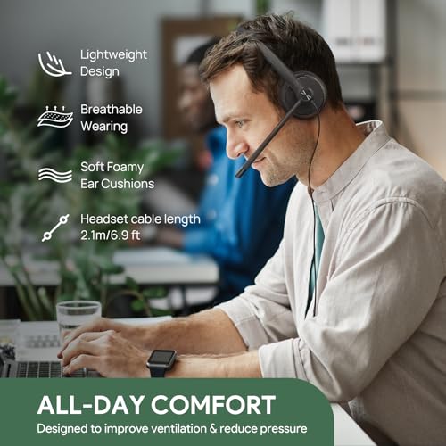 Image of Yealink UH34 Lite Wired Headset,USB-A, Noise Canceling Mic,in-Line Controls | Stereo Headphones,Teams /Zoom Certified, Plug & Play for PC /Laptop /IP Phone, Call Center, Office, Online Meeting, Ultra Light
