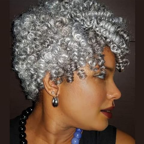 PHOCAS 3Packs Synthetic Curly Crochet Hair 10 inch 20roots/pack for Crochet Braids Hair(12MM Gray) Cover