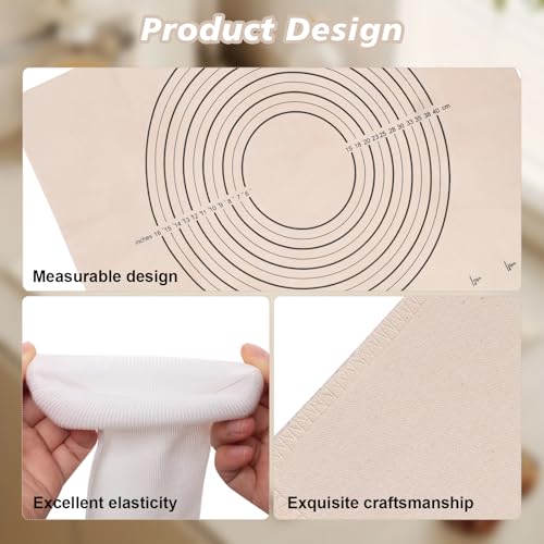 8 Pcs Pastry Cloth and Rolling Pin Cover Set 2 Pcs 25 x 20 Inch Cotton Pastry Cloth 6 Pcs 13 x 3 Inch Rolling Pin Covers Sleeve for Dough Raising, Bread Making Accessories - Thumbnail 4
