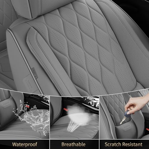 Image of FLORICH Front Seat Covers Leather Seat Covers for Car Automotive Seat Covers Waterproof Car Seat Cushion with Lumbar Support Car Seats Protectors Universal Fit for Most Cars Sedans Trucks SUV, Gray