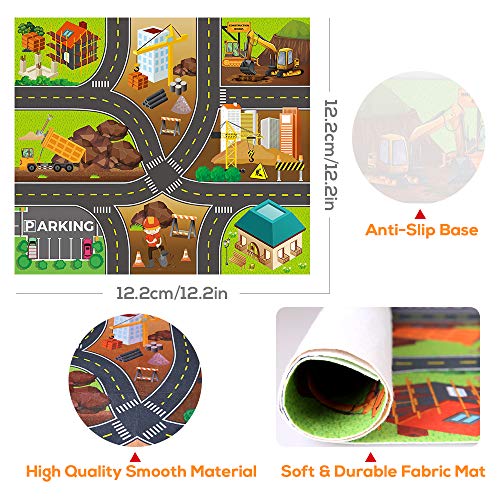 27 in 1 Kids Construction Vehicles Truck Cars Toys with Play Mat,Mini Engineering Die-cast Pull Back Cars Alloy Truck Playset and 12 Road Signs for Boy Toddlers Gift Age 3+
