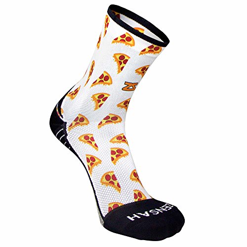 Image of Zensah Limited Edition Running Socks - Anti-Blister Comfortable Mini-Crew Sport Socks, Moisture Wicking (Small, Pizza-White)