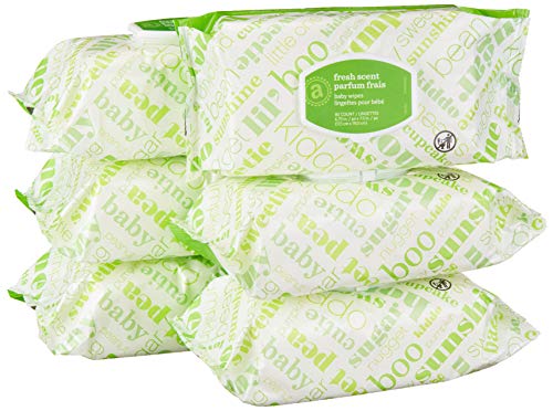 Amazon Elements Baby Wipes, Fresh Scent, Flip-Top Packs, 480 Count (6 Pack of 80)