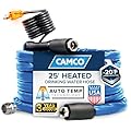 Camco 25-Ft Heated Water Hose for RV - Water Line Freeze Protection Down to -20°F/-28°C - Features Energy-Saving Thermostat & Includes Adapter for Connection to Either End of Hose (22911)