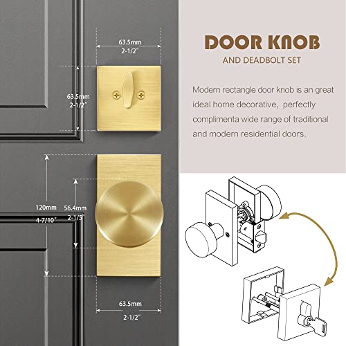 Felibat Gold Door Knob With Deadbolt, Satin Brass Single Cylinder Deadbolt And Door Knob Set #TOP2