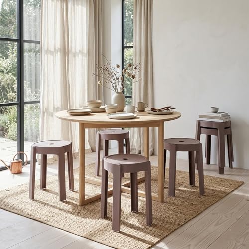 Image of The Artment Coffee Set of 6 Tivo Plastic Stool Modern Stackable Multipurpose with Anti-Slip Base | Lightweight Waterproof PP Stool for Bathroom, Kitchen, Balcony & Living Room, Home & Office