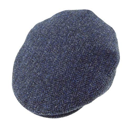 Glen Appin Gents Authentic Harris Tweed County Flat Cap GH0495 (Navy Herringbone, Medium)