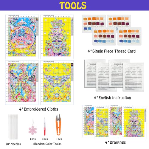 Image of JOZYSH 4 Packs Elegant Ladies with Oil Painting Theme Stamped Cross Stitch Kits Beginners Supplies Needlework preprint Embroidery Kits for Adults DIY Needlepoint Patterns, Arts Craft Kits 12x16inch