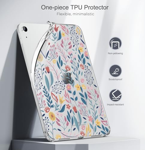 MoKo Clear Case for iPad (A16) 11th Generation 2025 11-inch/10th Generation 2022 10.9 inch, Lightweight Soft TPU, Anti-Scratch Ultra Clear Tablet Cover, Shockproof Impact Resistant, Flowers by MoKo - Used condition - Image 3