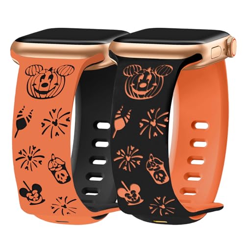 Kimiyaki 2 Pack Cartoon Engraved Bands for Apple Watch Band 38mm 40mm 41mm 42mm 44mm 45mm 46mm 49mm Women Cute Two-Tone Soft Silicone Sport Strap for iWatch S10 9 8 7 6 5 4 3 2 1 SE Ultra