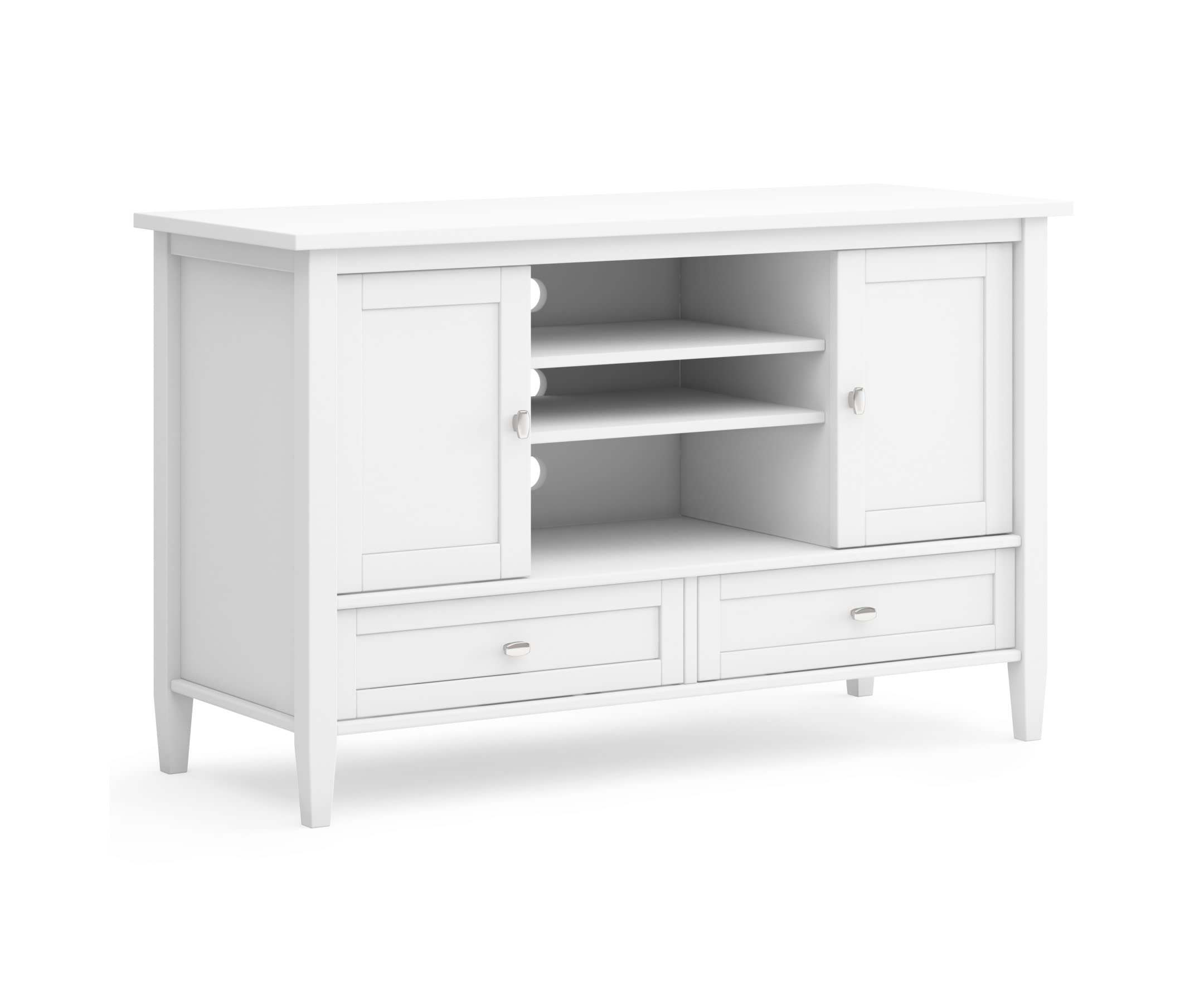 SIMPLIHOME Warm Shaker SOLID WOOD 47 inch Wide Transitional TV Media Stand in White For TVs up to 50 inches for the Living Room and Entertainment Center