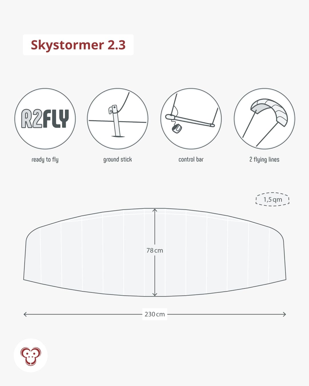 Skymonkey Skystormer Parafoil Cometa acrobática Ready 2 Fly - 180 cm / 230 cm Envergadura — view 7