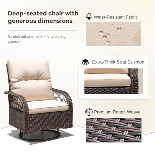 Devoko Patio Furniture Set Outdoor 3 Pieces Wicker Swivel Rocking Chairs Set of 2 with Coffee Table, Patio Conversation Set for Porch, Balcony, Deck, Garden (Brown) - Image 6