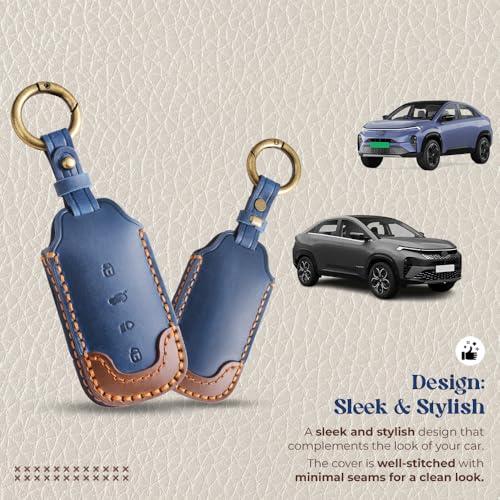 Image of keyzone Leather Key Cover for Tata Harrier, Safari, Sierra, Curvv, Curvv EV Smart Key.