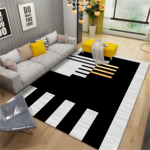 Tapis de salon géométrique noir contrasté 150 x 150 cm