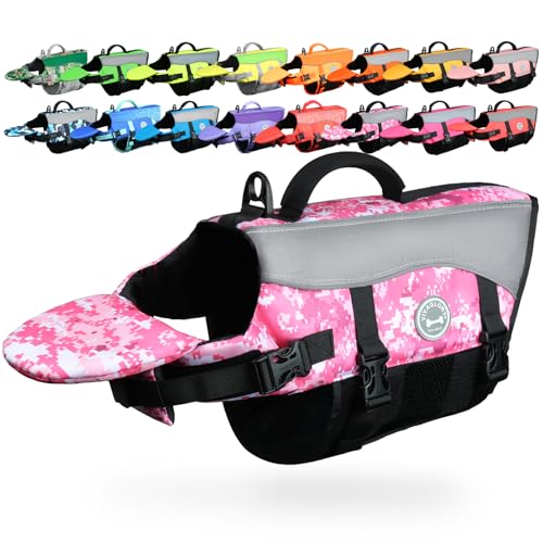VIVAGLORY Dog Life Vest Front Float Dog Swim Vest, S, Camo Pink