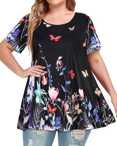 Image of JOELLYUS Plus Size Tops for Women Tunic Floral Casual Short Sleeves T Shirts Flowy Blouses 2026