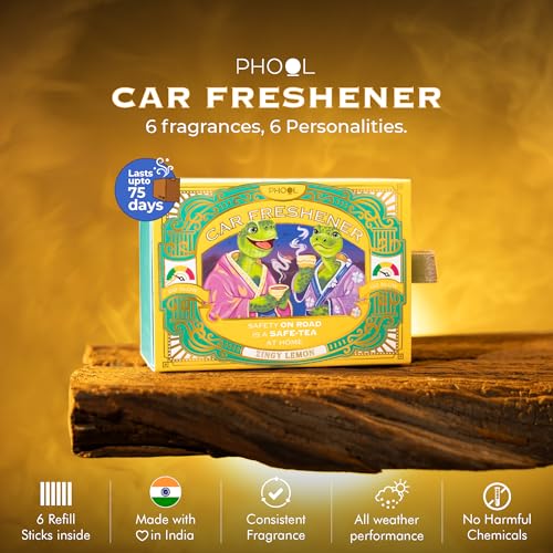 Image of Phool Car Perfume - Zingy Lemon - Pack of 6 Cartridge - Lasts upto 75 days- Luxury Car Freshner, interior car perfumes and fresheners - Strong Lasting profile - Plug in Mechanism