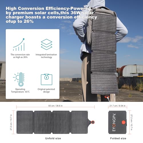 EYONGPV 36W Portable Foldable Solar Panel & Solar Charger with Croc-Eye USB-C Output, IP67 Waterproof Compact Solar Charger for Phones, Power Banks, Camping, Hiking, Backpacking by EYONGPV - Used condition - Image 2