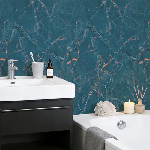 Stickyart Countertop Contact Paper Blue Removable Kitchen Marble Wallpaper Peel and Stick Waterproof Marble Contact Paper Self Adhesive Countertop Wallpaper Vinyl Wrap for Desk Bathroom Wall 36"x160" by Stickyart - Used condition - Image 3