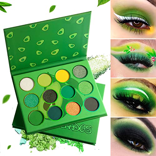 De'lanci Green Eyeshadow Palette, Highly Pigmented Matte Glitter Eyeshadow,12 Color Avocado Green Metallic Shimmer Eye Shade Pallet, Colorful Long Wear Green Emerald Yellow Eye Shadow Pallet For Women #TOP6