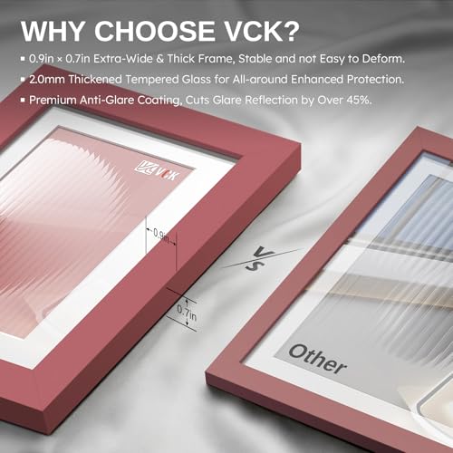 Image of VCK 5x7 Picture Frame 2 Pack, Red Wood, 4x6 Mat, Glass, for Photo Print