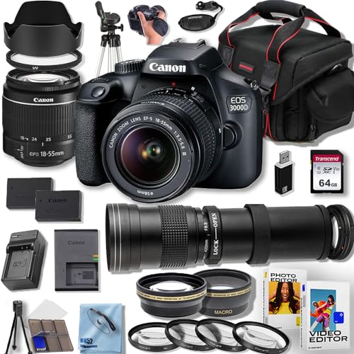 Cámara Canon EOS 3000D DSLR con lentes y accesorios miniatura 1