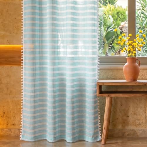 Image of Urban Space Aari Collection Weaved Sheer Curtains for Window 5 Feet, 40-50% Light Filtering Textured Curtain with Eyelets and Tieback, Set of 2 Decorative Curtains (Weaves SkyBlue, Window- 5 Ft)