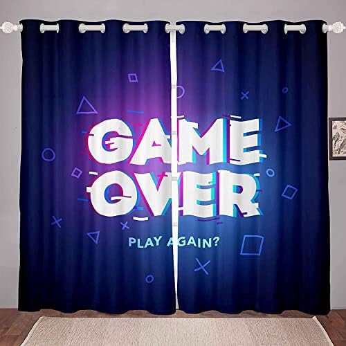 Loussiesd Boys Black Gamepad Curtains Gamer Drapes For Kids Children Teens Video Game Window Curtain Panels Modern Game Controller Window Treatments Blue Room Decor W46*L54