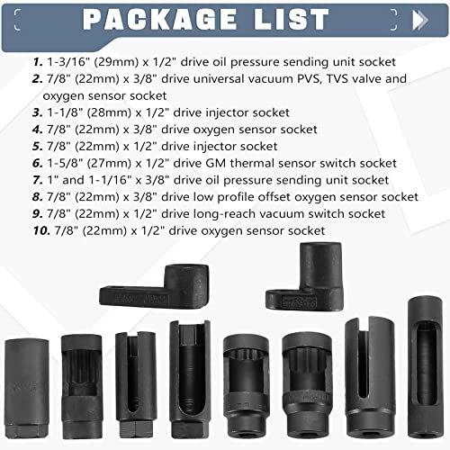 Dasbet 10Pcs Oxygen Sensor Socket Set Sensor Oil Pressure Sending Unit Socket Set #TOP1