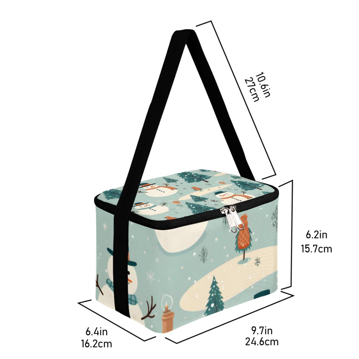 GzLeyigou Lunch Bags for Women Men 9 Cans,Snowman Christmas Pine Hot & Cold Food Delivery Bag Insulated Grocery Bag Insulated Lunch Box Cooler Bag for Office Work Picnic Beach
