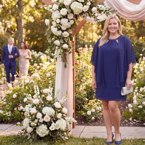 Image of S.L. Fashions Women's Capelet Cascade Sleeve Dress with Beaded Cutout Neckline, Special Occasion Dress