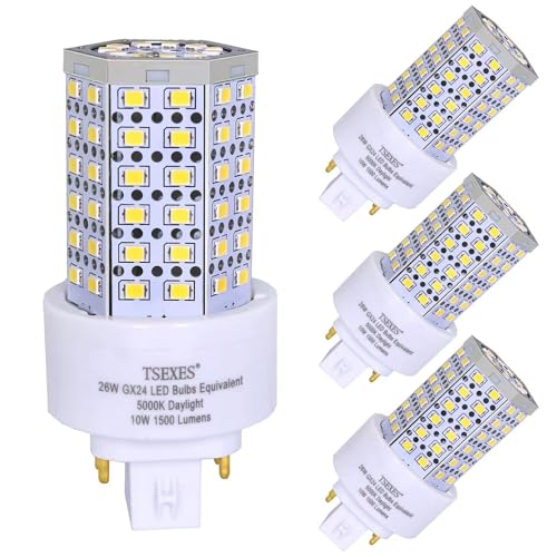 TSEXES 4-Pack 10W GX24Q 4-Pin LED PL-C Bulb 5000K Daylight Plug-and-Play