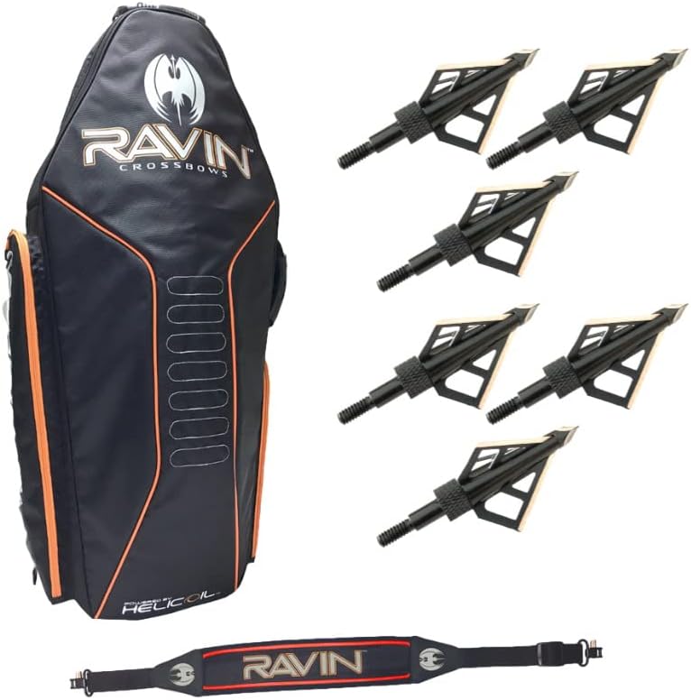 Ravin Crossbows Hard Case (Black, R182) for Any Ravin Crossbow, with Shoulder Sling and Hunting Broadheads Kit