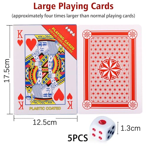 Übergroßes Poker Deck,52 Stück Jumbo Pokerkarten,mit 5 Würfel für Familie, Party, Pokerkarten, Spiele Karten(17.5x12.5cm) – Bild 3
