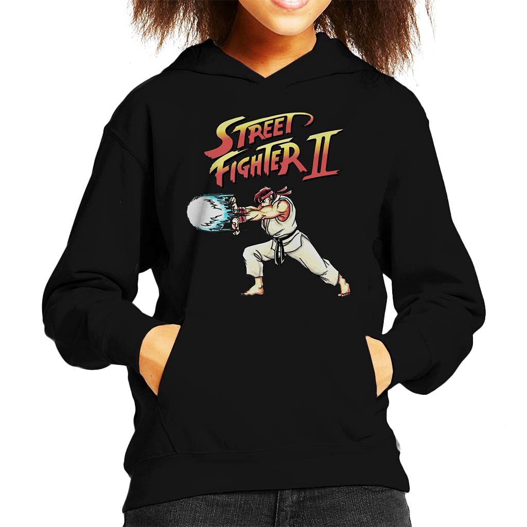 Cloud City 7 Black Street Fighter Ryu Hadauken Kid's Hooded Sweatshirt