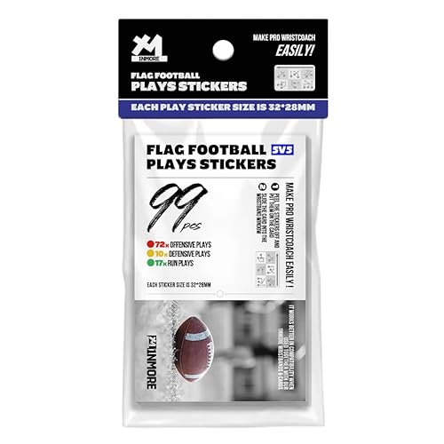 Inwerk 1NMORE 5v5 Flag Football Wristbands Playbook, 99pcs Play Stickers for Youth Football Wrist Coach, Quick DIY Wristband for Coach & Quarterback (QB) Players (Playbook, 5 on 5)