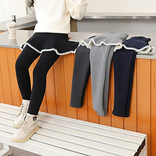Looching Toddler Girls Fleece Lined Leggings with Skirt Kids Tights Winter Warm Thick Tutu Pants 1-6Years4