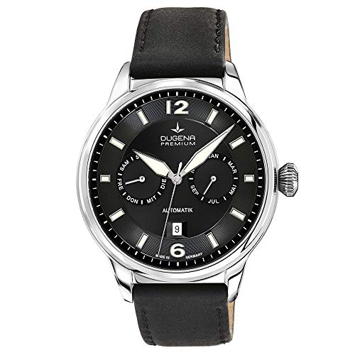 Preisvergleich Produktbild Dugena Herren-Armbanduhr 7000304 Kappa Kalender, Automatik, Vollkalender, schwarzes Zifferblatt, Edelstahlgehäuse, Saphirglas, Lederarmband, Dornschließe, 5 bar